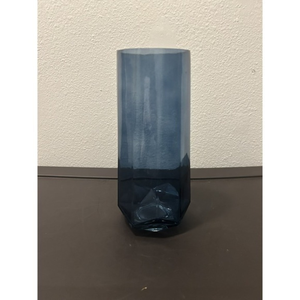 NEW Decorative Glass‎ Vase Blue Fluted 9" Geometric Bottom Unique Beautiful Gift